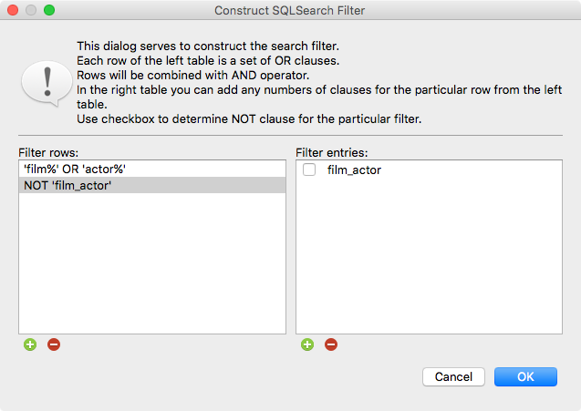 SQL Search - construct filter dialog