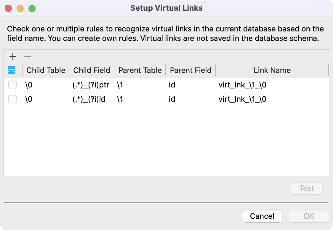 See the existing Virtual LInks for the selected database
